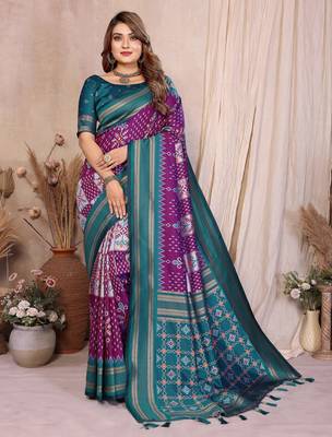 Plum Color Ikat Weaving Silk Saree 2