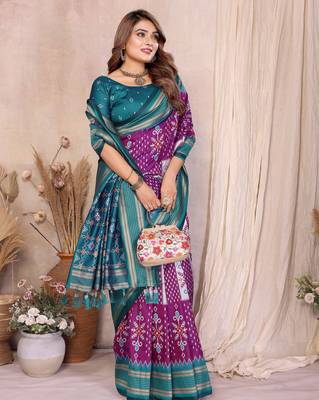 Plum Color Ikat Weaving Silk Saree 3