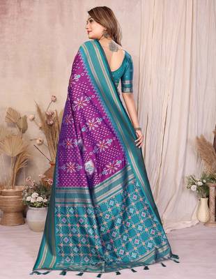 Plum Color Ikat Weaving Silk Saree 4