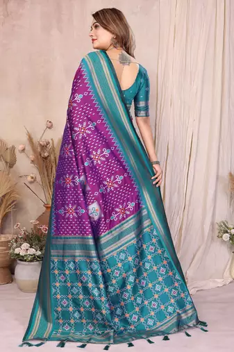 Plum Color Ikat Weaving Silk Saree
