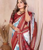 White Color Ikat Weaving Silk Saree