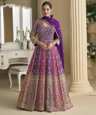  georgette embroidered anarkali with dupatta 1