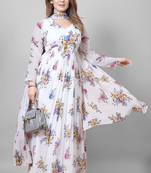 White floral print poly georgette kurta set for women