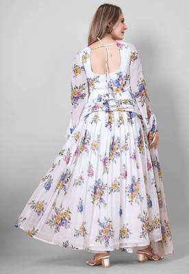 White floral print poly georgette kurta set for women 2