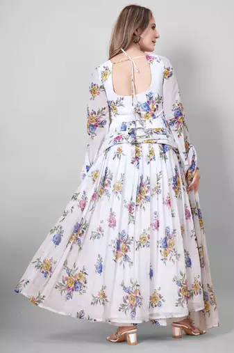 White floral print poly georgette kurta set for women