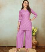 Purple printed cotton blend co-ord set for women