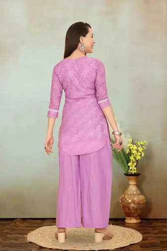 Purple printed cotton blend co-ord set for women