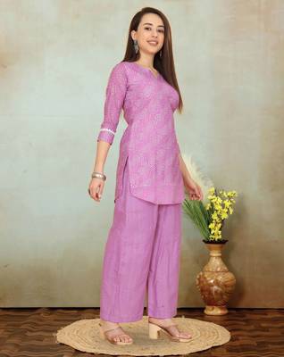 Purple printed cotton blend co-ord set for women 3