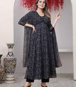 Black floral print georgette kurta set for women