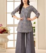Grey geometric print cotton blend co-ord set for women