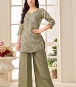 Green geometric print cotton blend co-ord set for women