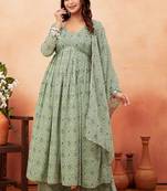 Pista green ethnic print georgette kurta set for women