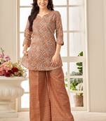Rust geometric print cotton blend co-ord set for women