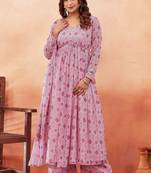 Pink ethnic print georgette kurta set for women