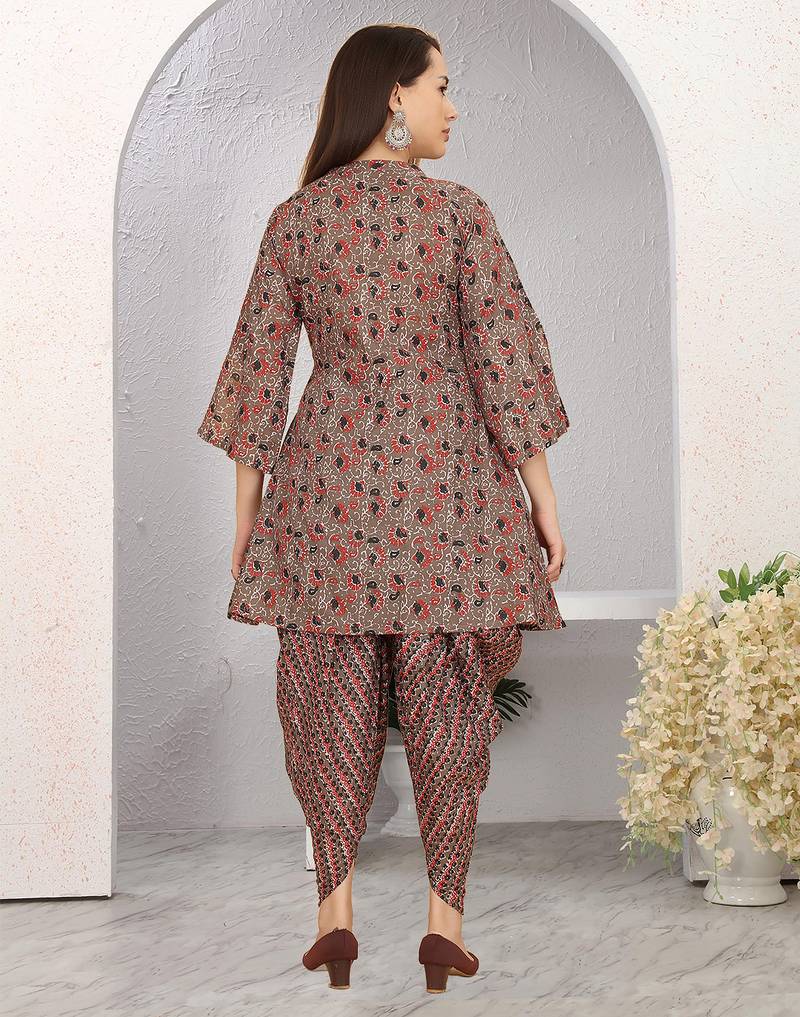 Brown block print cotton blend co-ord set for women