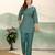 Teal green ethnic print cotton blend co-ord set for women