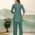 Teal green ethnic print cotton blend co-ord set for women