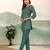 Teal green ethnic print cotton blend co-ord set for women