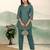 Teal green ethnic print cotton blend co-ord set for women
