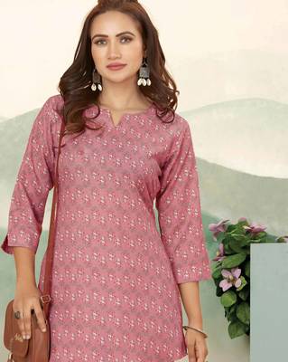 Pink ethnic print cotton blend co-ord set for women 4