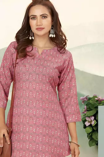 Pink ethnic print cotton blend co-ord set for women
