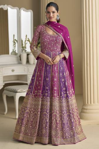 Women’s Embroidered Georgette Anarkali with Dupatta – Elegant Ethnic Wear