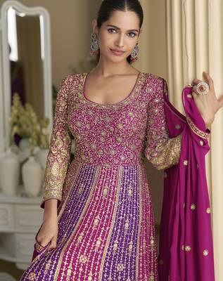 women s embroidered georgette anarkali with dupatta 2