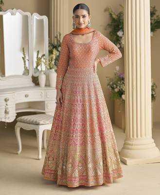 georgette anarkali kurti with heavy embroidery & dupatta 1
