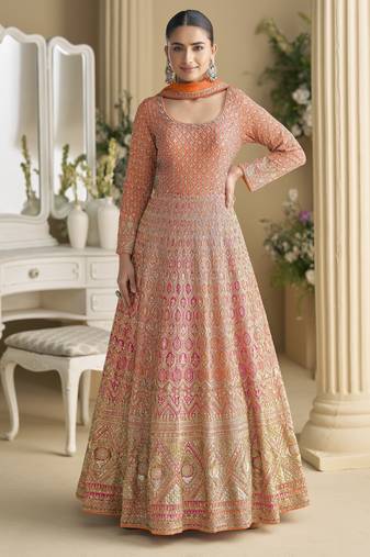 Georgette Anarkali Kurti with Heavy Embroidery & Dupatta – Festive Collection