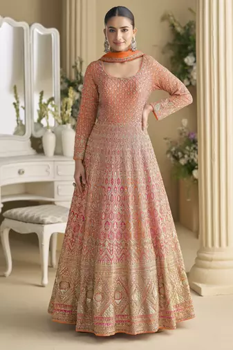 Georgette Anarkali Kurti with Heavy Embroidery & Dupatta – Festive Collection