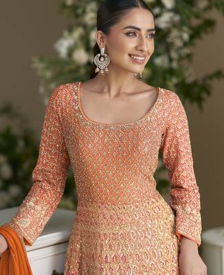 georgette anarkali kurti with heavy embroidery & dupatta 2