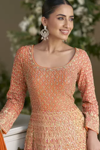 georgette anarkali kurti with heavy embroidery & dupatta