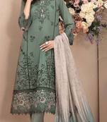 Green embroidered cotton semi-stitched pakistani salwar suit