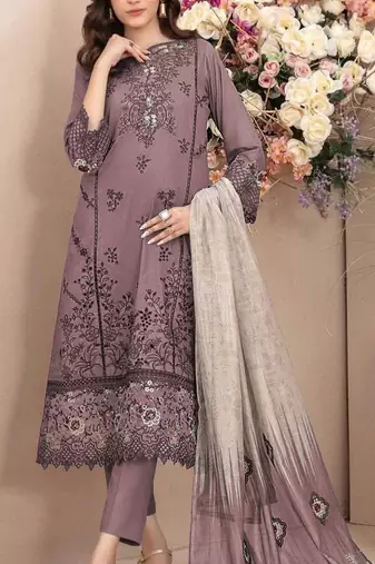 Mauve embroidered cotton semi-stitched pakistani salwar suit
