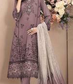 Mauve embroidered cotton semi-stitched pakistani salwar suit