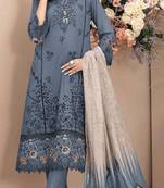 Blue embroidered cotton semi-stitched pakistani salwar suit