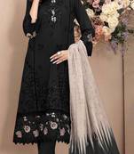 Black embroidered cotton semi-stitched pakistani salwar suit