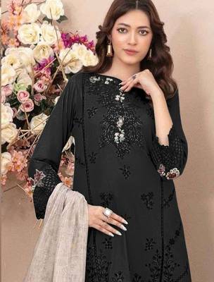 Black embroidered cotton stitched salwar suit 2