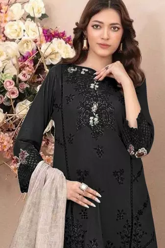 Black embroidered cotton stitched salwar suit