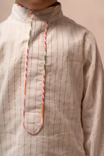 White cotton printed kurta dhoti