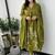 Floral embroidered green v neck cotton kurta set with trouser & dupatta