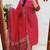 Floral printed red round neck cotton kurta set with trouser & dupatta
