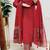 Floral printed red round neck cotton kurta set with trouser & dupatta