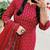 Floral printed red round neck cotton kurta set with trouser & dupatta