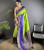 light green soft silk blend woven dual zari work banarasi saree