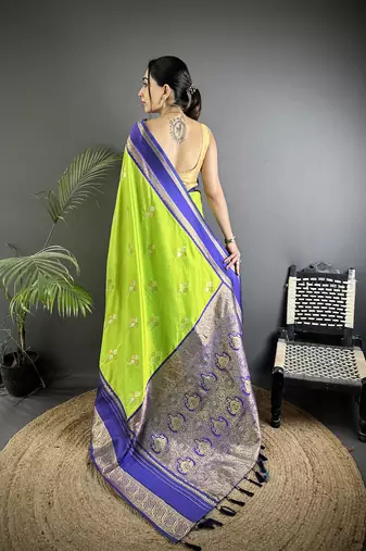 light green soft silk blend woven dual zari work banarasi saree