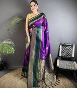 purple soft silk blend woven dual zari work banarasi saree