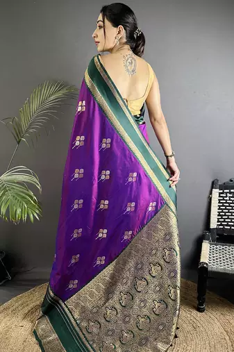 purple soft silk blend woven dual zari work banarasi saree