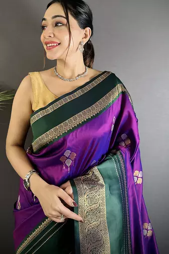 purple soft silk blend woven dual zari work banarasi saree