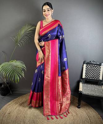 voilet soft silk blend woven dual zari work banarasi saree 1